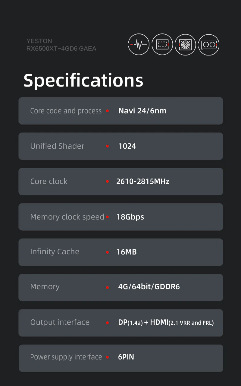 Yeston GAEA Radeon RX 6500 XT 4GB D6 GDDR6 6nm video cards Desktop computer PC Video Graphics Card - Image 4