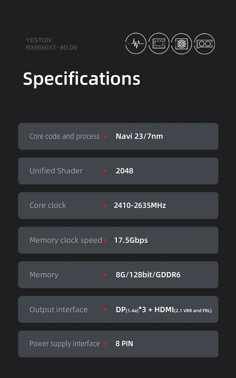 （Only available in the United States）Yeston Radeon RX 6650 XT 8G GDDR6 128bit 7nm Desktop computer PC Video Graphics Card - Image 11