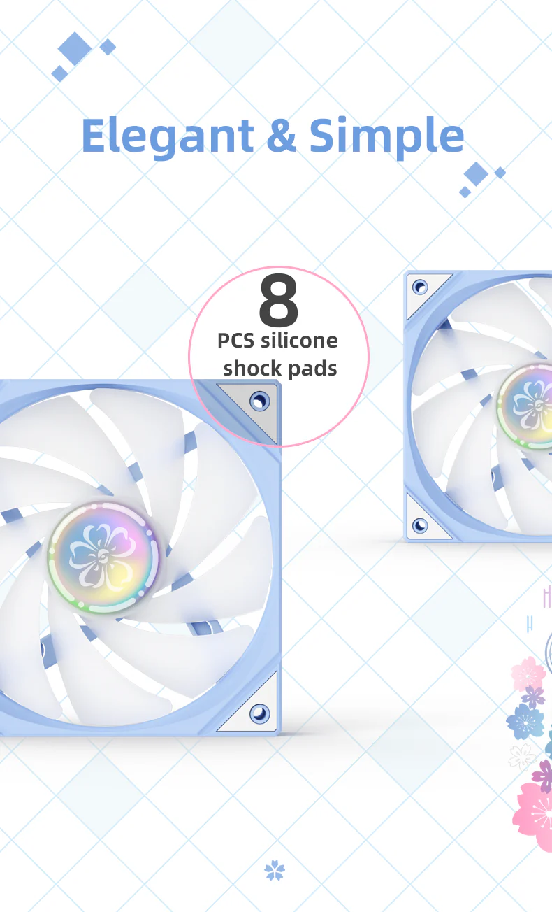 (Promotion: $5 discount over $30)Yeston SAKURA Computer Case Fan ARGB LED 120mm Cooler Fan Quiet Edition High Airflow Color LED Case Fan 4pin PWM Silent Fan with Hydraulic Bearing (Forward Fan) - Image 6
